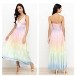 Yumi Kim Sullivan Tiered Maxi Dress Rainbow Ombré Dreamy Shiny Satin Sz M NEW Photo 1