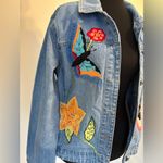 Butterfly and Stars Embroidered Denim Jacket light wash button front Size Small Blue Photo 2