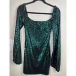 Lucy in the Sky Los Angeles Emerald Green Sequin Mini Dress Long Sleeve Square N Photo 1