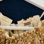 Free People  Lights Out Sequin Halter Cropped Top Neutral Combo Gold Color Sz XL Photo 5