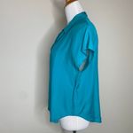 Vintage Rayon Teal Blouse Sz Small 80s Short Sleeves Green Photo 3