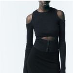 ZARA  Charcoal Ribbed Knit Sweater With Cutout Size Small NWT Photo 2