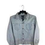 VTG Y2K Denim & Co. L Denim Jacket Embroidered Floral Boho Light Wash Top Blue Size L Photo 3