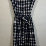 Navy Checkered Sleeveless Linen Dress Blue Size M Photo 0