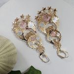 Boho Tricolor Gold Big Dangling Chandelier Filigree Earrings Photo 0