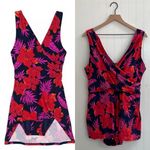 LANDS END Tummy Control Surplice Wrap Swim Dress One Piece Swimsuit Size 18 Blue Photo 1