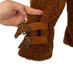 Anthropologie MARRAKECH Sz S Women's Brown Fuzzy Sherpa Moto Jacket Photo 3