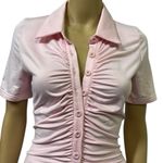 Pink Ruched Bodycon Full Button Front Short Sleeve Mini Dress Womens Small Size M Photo 4