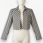 80s Vintage Gold Black Striped Silk Blend Cropped USA Made Power Blazer Size 12 Photo 0