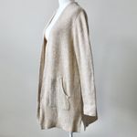 Time and Tru Cream Oatmeal Speckled Midi Open Cardigan Sweater Pockets Small Photo 2