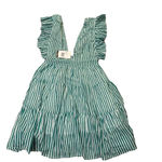Oliphant Cross Back Mini Dress S NWT Playa Green White Stripe Ruffle Sleeveless Photo 2