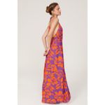 AFRM Nor Purple Orange Hibiscus Tropical Floral Print Hawaiian Halter Maxi Dress Size M Photo 1