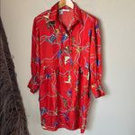 Sandro red silk cowboy boot western style long sleeve dress Size 4 Photo 2