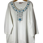Quaker Factory Shirt Women 3X White Beaded‎ Embellished Neckline NWOT Boho Plus Size undefined Photo 0