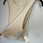 Aerie Women's Ribbed Raw Edge Cropped Tank Top Cream Crew Sleeveless Shirt Large Photo 4