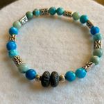 Fun handmade stretch blue beaded bracelet silver separaters lava beads Photo 3