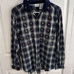 Bobbie Brooks plaid long sleeve button up Christmas size medium Blue Photo 0