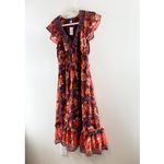 Old Navy  Waist Defined Flutter Short Sleeve Floral Midi Dress Rust Red Small Photo 7