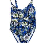ASOS Swim Blue White Purple Green Bustier One Piece Floral Tropical Swimsuit Photo 0