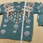 Kenneth Stevens Mint Green Peach Brown Vneck Knitted Sweater Small Vintage Photo 2
