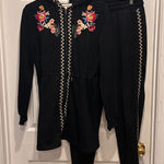 Solitaire Anthropologie  Black‎ Floral Embroidered Hoodie Jogger Set Size Large Photo 0