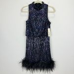 Eliza J Sequined Feather Hem Mini Dress Party Glam Mockneck Sleeveless US 6 NWT Photo 4