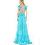 Mac Duggal 70254 Womens Blue Ruffled Shoulder Cut Out Lace Up Gown Dress Photo 4