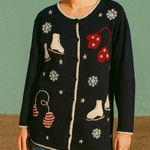 Cherokee Vintage  Womens Blue Ramie Cotton Embroidered‎ Button Knit Sweater sz 14 Photo 0