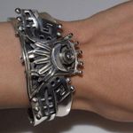 Sterling Silver TAXCO Aztec cuff bracelet, 62g Photo 1