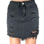Denim TwentyFourSeven Lace Up Distressed Cut Off Mini Denim Jean Skirt Size 32 Black Photo 0