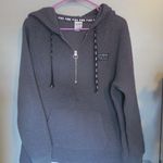PINK - Victoria's Secret  fleece hoodie quarter zip sweater in gray, black and silver size small. Photo 0