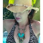 VTG NWT Tanjore India Necklace Turquoise Brass Curb Link Chain Egyptian look Blue Photo 9