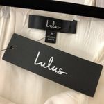 Lulus  Dress Soiree Bound Ivory Floral Jacquard Ruffled Mini Dress Crochet Trim M Photo 2