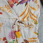 Blue Island Beach Wrap Dress M Cream‎ Red Floral Ruffle Hem Tie Waist New Size M Photo 2