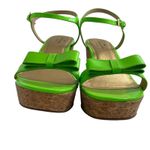 Kate Spade ‎ New York Green Patent Leather Cork Wedge Bow Sandals Size 9.5 Photo 3