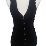 Timing NEW Black Slim Fitted Soft Ruffle V-Neck Henley Sleeveless Top Small Photo 3