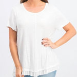 Style & Co NEW NWT PETITE Ruffled Hem Top White Blouse Short Sleeve Sheer Summer Photo 0