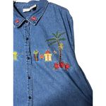 White Stag White Stag 22W/24W Blue Denim Shirt Vintage Tropical Christmas Embroidered Photo 2
