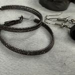 Pierced Earrings 3 Pair Dark Color Shade Hoop Drop Dangle Goth Metal Beaded Black Photo 6