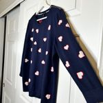 Talbots  Navy Blue Heart Print Sweater Knit Zipper Shoulder Women XL Photo 1