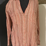 Lou & grey  Orange and White Gingham Checkered 100% Cotton Button-Down Shirt 💜💚 Photo 0