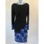 Ralph Lauren Lauren  Sz: 6 Black Blue Floral Side Ruched Stretch Dress  (b24) Photo 1