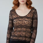 Worth Black Stretch Lace Long Sleeve Top with Sequin Trim – Size M Size M Photo 0