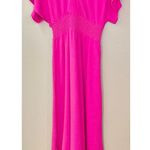 NWT Oddy Bright Pink Wrap Maxi Dress Smocked Waist Tie Back Detail Flowy Sleeve Photo 2