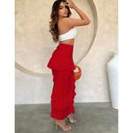 SheIn beautiful long red skirt with ruffles, open leg, size L Photo 1