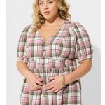 Torrid Blouse Sz 2XL Babydoll Crinkle Flannel Gauze Button Up Short Sleeve Top Photo 2
