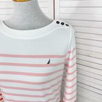 Nautica Striped Tie Sleeve Shirt Shift Dress White Coral Small Photo 5