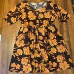 Apt. 9  Dress XL Black Orange Pink V-neck Belted Pockets A-line Flare Mini Photo 0