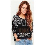 Free People  Pennies Squel Navy Sheer Embroidered Top Size Small Photo 11