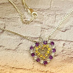 Sterling Silver Colored Cz Heart Necklace Purple Photo 0